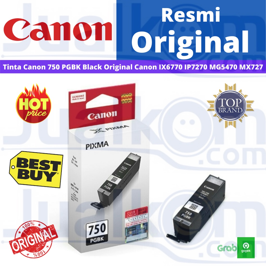 Jual Tinta Canon 750 PGBK Black Original Canon IX6770 IP7270 MG5470 ...