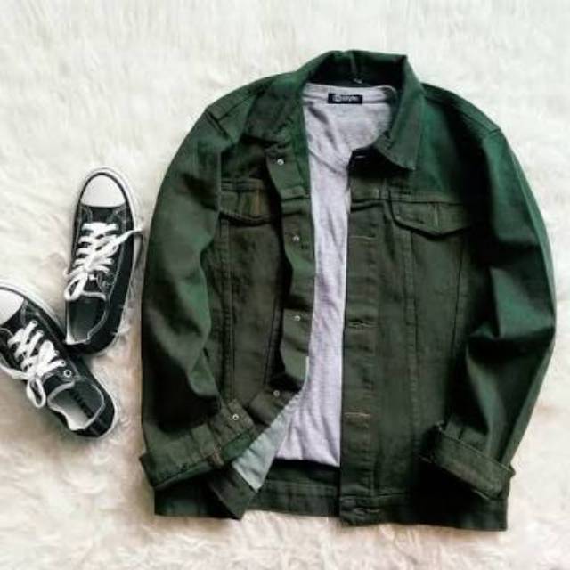 Jual JAKET JEANS DENIM OVERSIZE WARNA IJO ARMY Shopee Indonesia