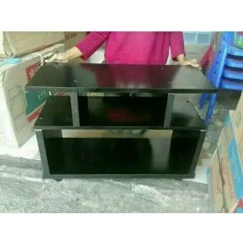 Jual meja rak led tv minimalis susun 3 roda L 30cm P 70 T 50 cm Hitam ...