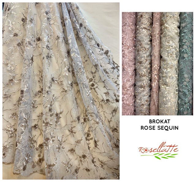 Jual KAIN BROKAT ROSE SEQUIN manik payet untuk dress pesta | Shopee ...