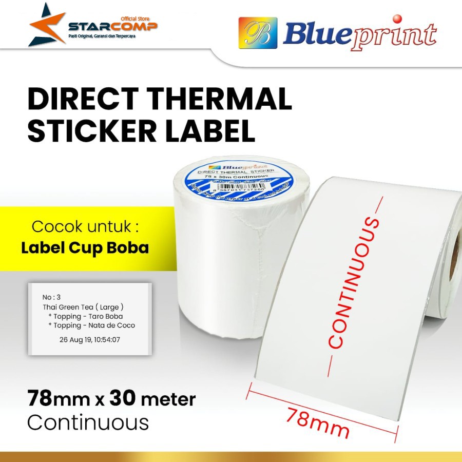 Jual Direct Thermal Sticker Label Continuous BLUEPRINT 78x30 Meter ...