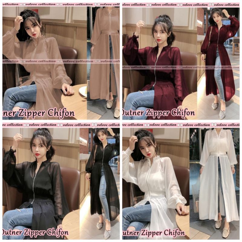 Jual Outner zipper chifon WN cardi panjang wanita longcardi kekinian ...