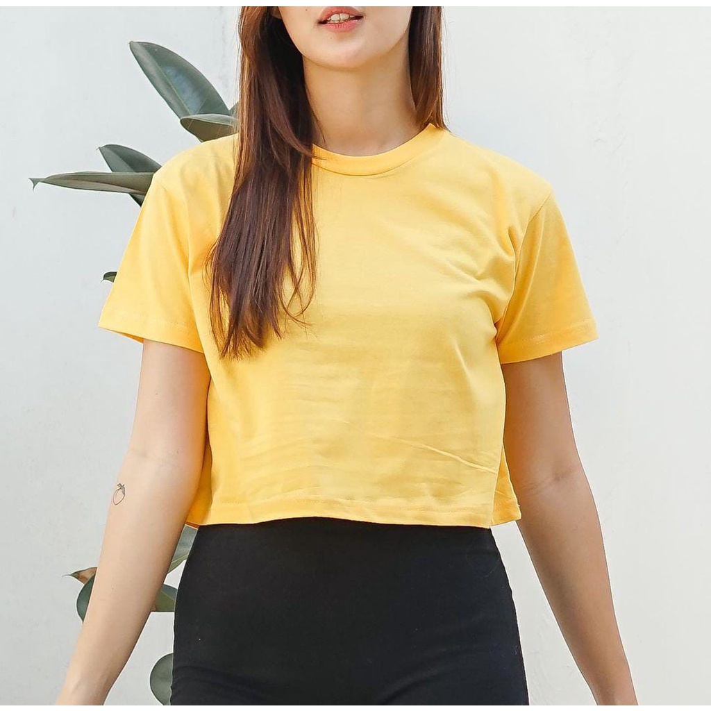 Jual Crop Top Polos Oneck Cotton Baju Kaos Tumblr Crop Tee Tshirt