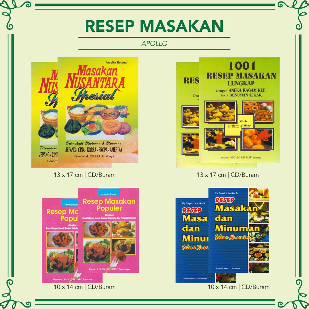 Buku resep dengan berbagai foto hidangan menarik