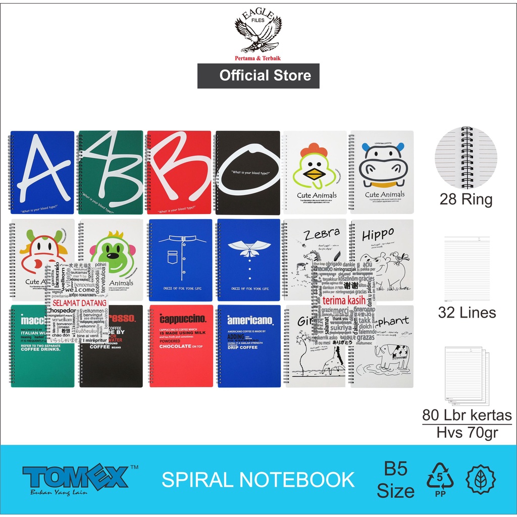 Jual Notebook Spiral B5 TOMEX Buku Tulis Buku Catatan Diary Isi 80 ...