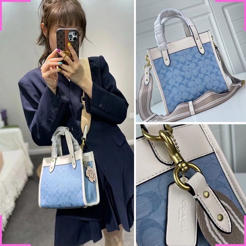 Jual Coach Dempsey Field in Signature Jacquard Blue ToteBag | Shopee ...