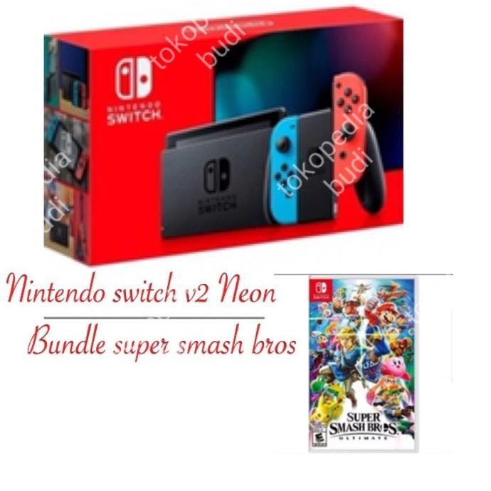 Jual Nintendo Switch V2 Neon Blue Red Bundle Super Smash Bros Ultimate ...