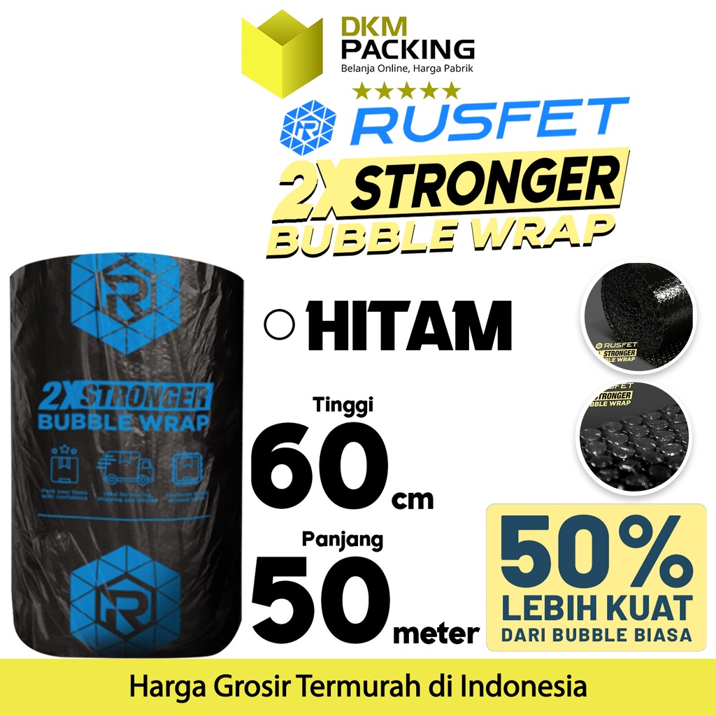 Jual Plastik Bubble Wrap 50Meter RUSFET HITAM Bubblewrap Buble Packing ...