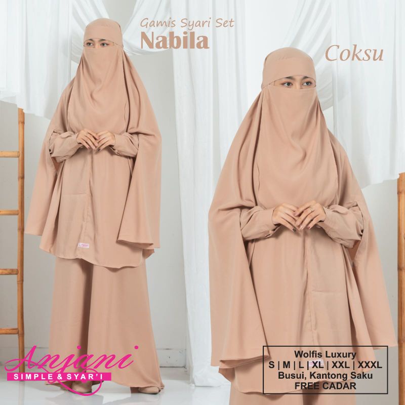 Jual Gamis Polos Nabila Set Syari Gamis Syari Set Khimar Plus Cadar