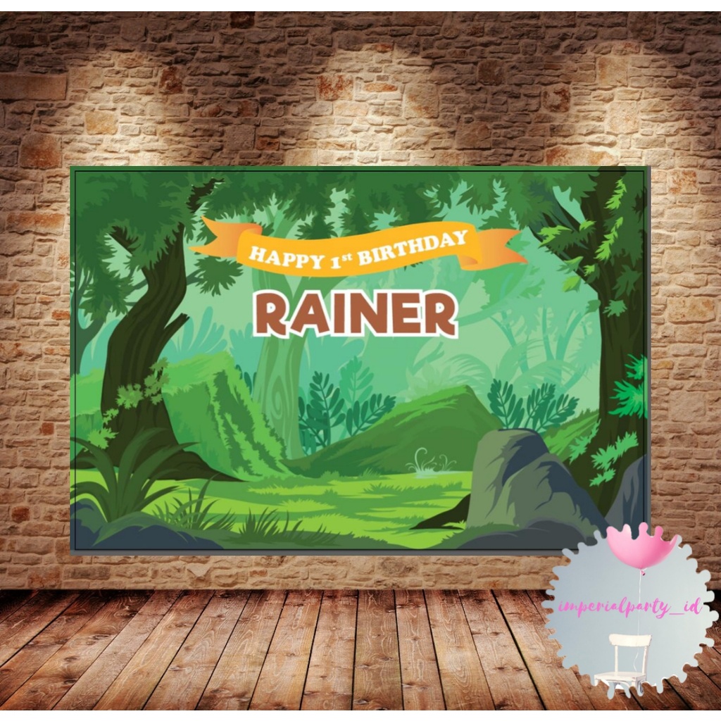 Jual Custom Backdrop Banner Spanduk Happy Birthday Forest Jungle Hutan ...