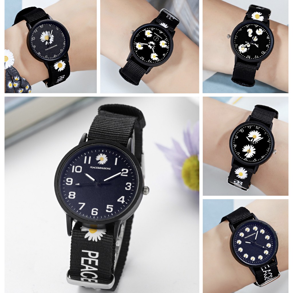 Jual Jam Tangan Wanita Analog Quartz Motif Bunga Daisy Dengan Strap