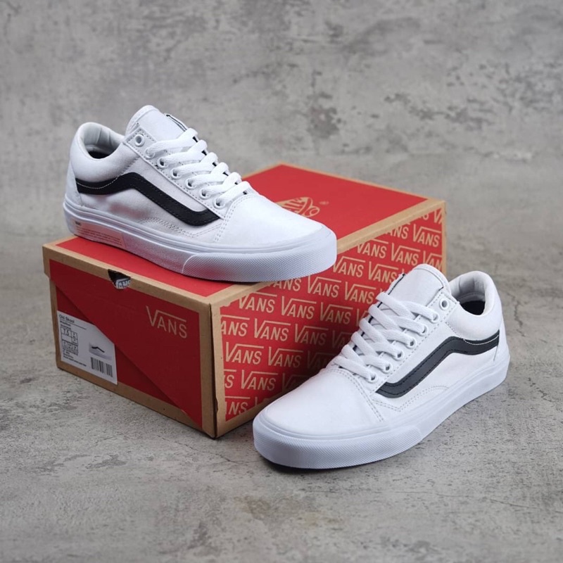 Jual Sepatu Vans Oldskool White List Black | Shopee Indonesia