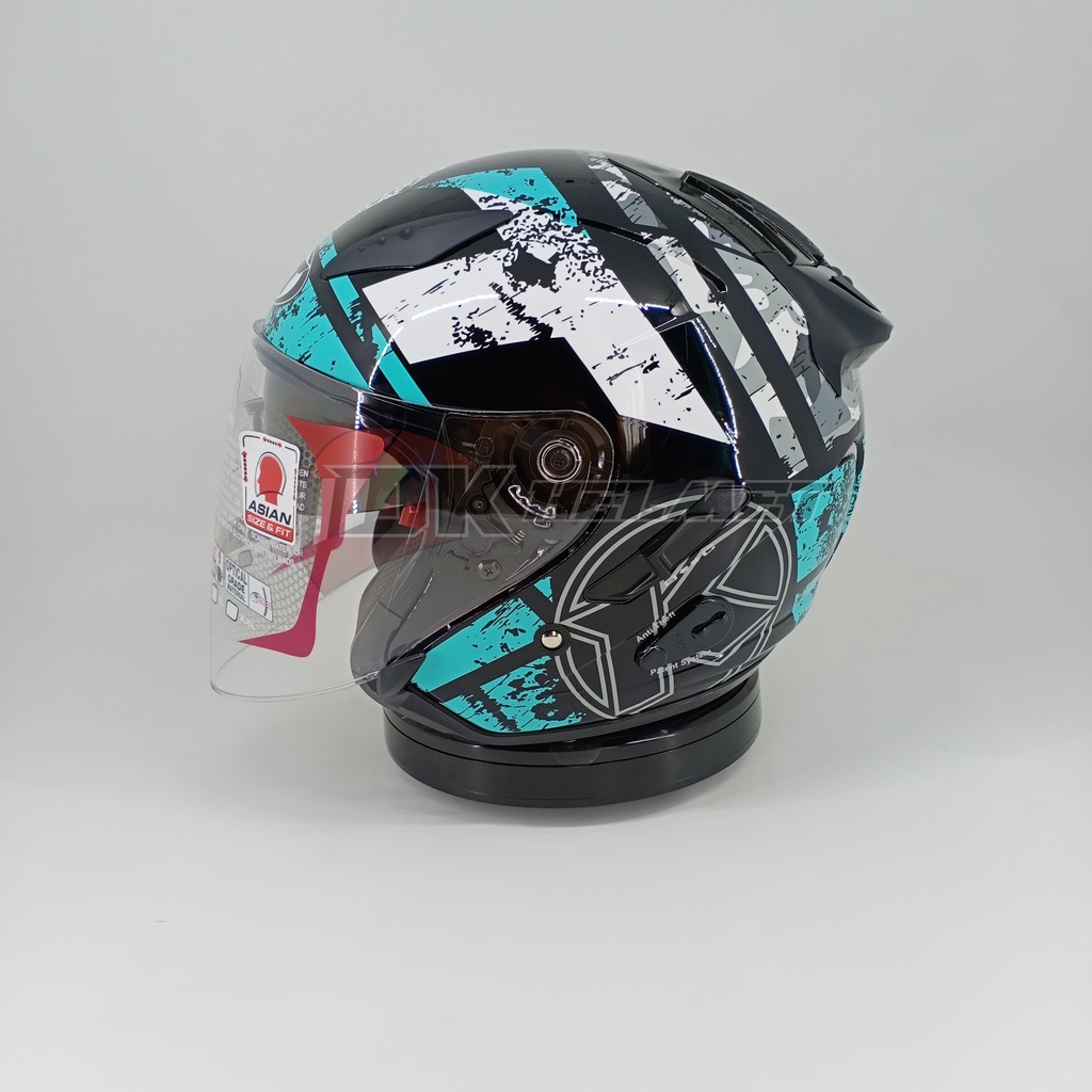 Jual Helm KYT Galaxy Slide Flat R Motif Seri 5 Black Aqua Blue Half