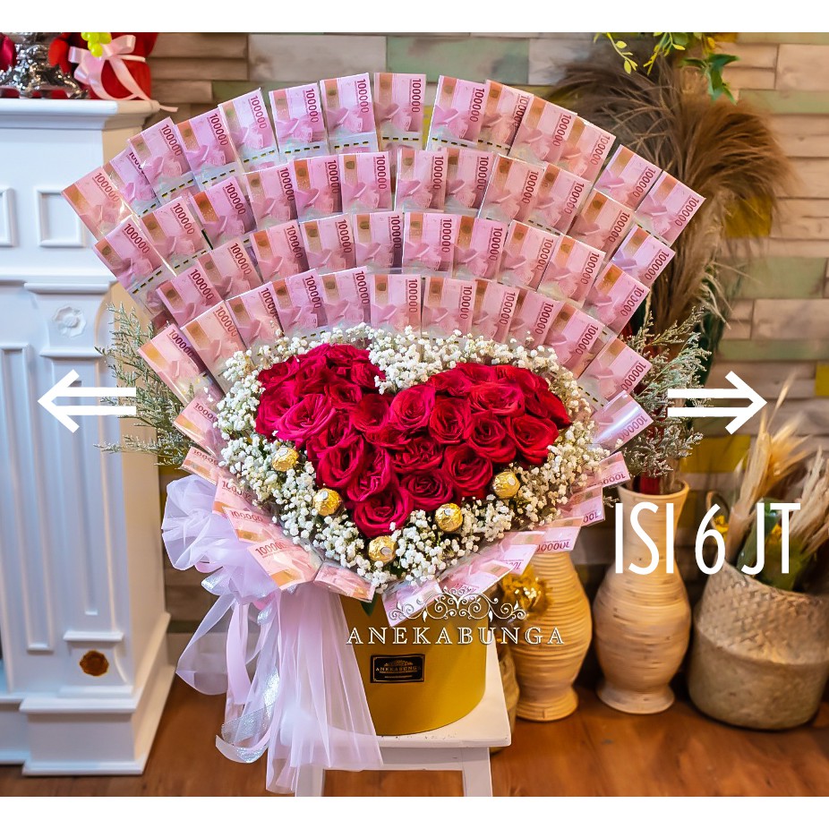 Jual Rangkaian Buket Bunga Uang Asli Money Flower Bouquet Kado Bucket Duit Hadiah Birthday 