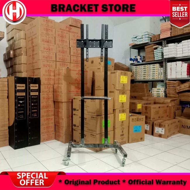 Jual Bracket Standing TV LED Dorong & Roda 32 43 50 55 65 Inch | Shopee ...