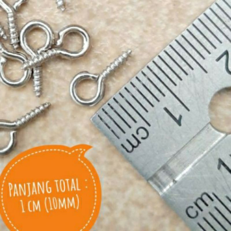 Jual (100 pcs) sekrup paku ulir mini 1cm eyew screw gantungan kunci ...