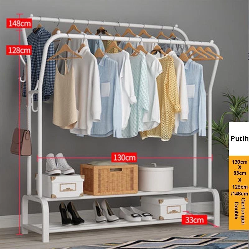 [UNIK88] Gantungan Baju Stand Hanger Gawang Double Rack (HB888) | AutoStock