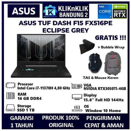 Jual LAPTOP GAMING ASUS TUF DASH F15 FX516PE I7 11370H RAM 16GB SSD 1 ...