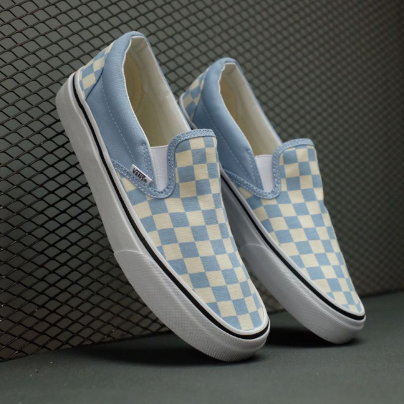 Vans slip on store checkerboard baby blue