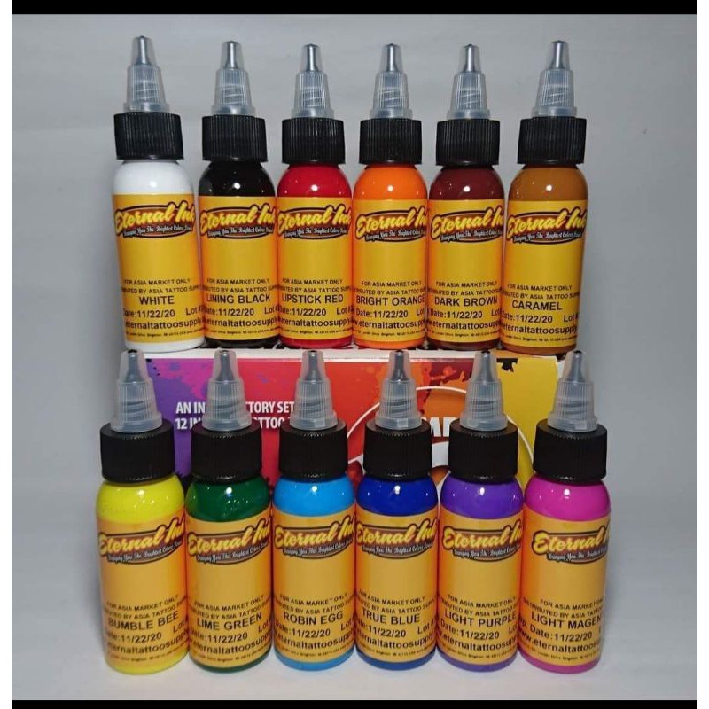 Jual original ink tattoo profesional set 12 color eternal 130ml | Shopee Indonesia
