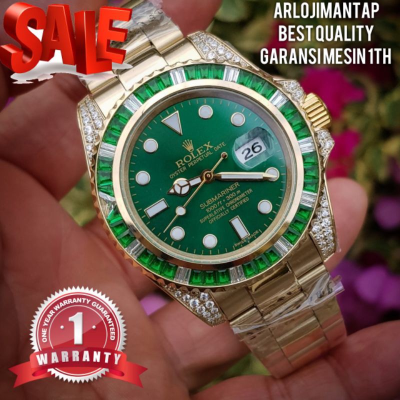 Jual NEW ROLEX SUBMARINER GOLD DIAMOND GREEN DIAL AUTOMATIC FULL SET