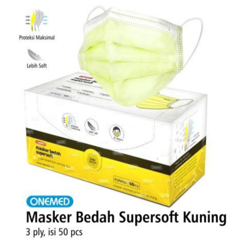 Jual Masker Medis Supersoft Onemed Kuning box isi 50pcs | Shopee Indonesia