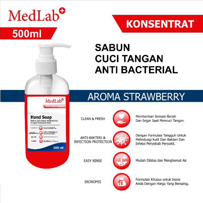 Jual Hand Soap Hand Wash Sabun Cuci Tangan Medlab 500ml Konsentrat Aroma Strawberry Shopee