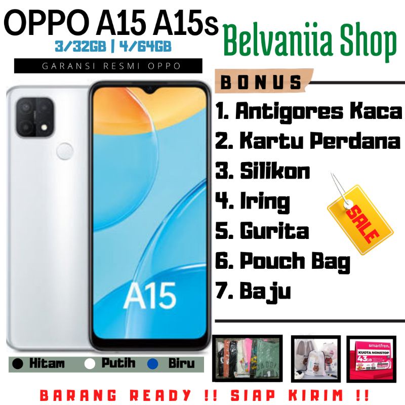 Jual OPPO A15 3/32GB A15s 4/64GB Garansi Resmi Hitam Putih Biru