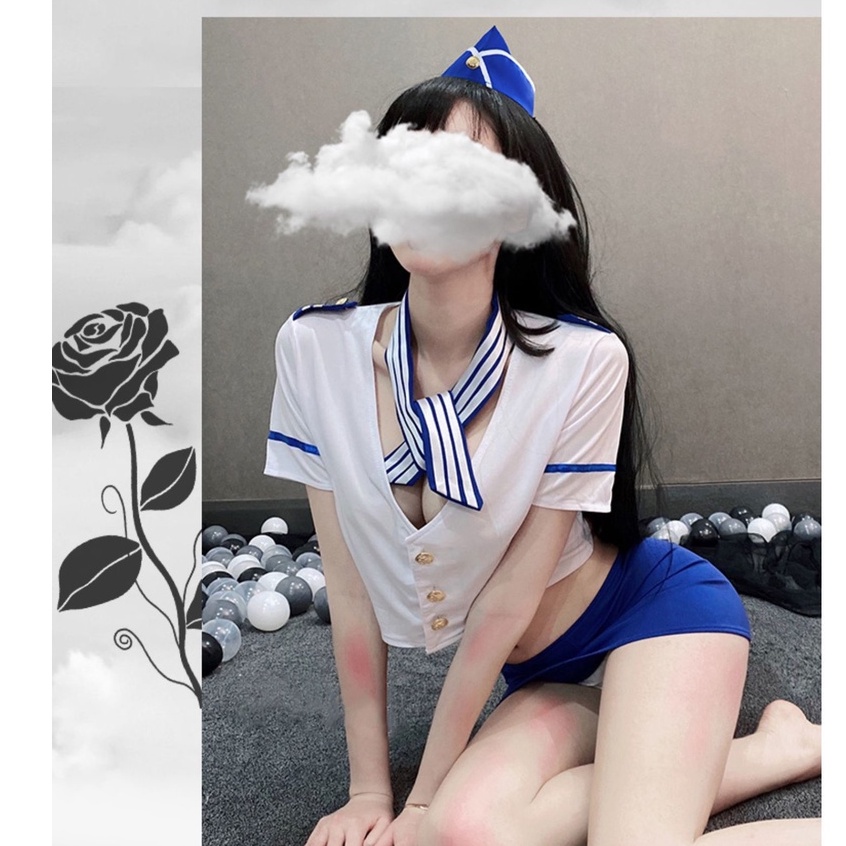 Jual Lingerie Sexy Cosplay Pramugari Dress Mini Set Stewardess Cosplay Kostum Bahan Lembut 3a130 