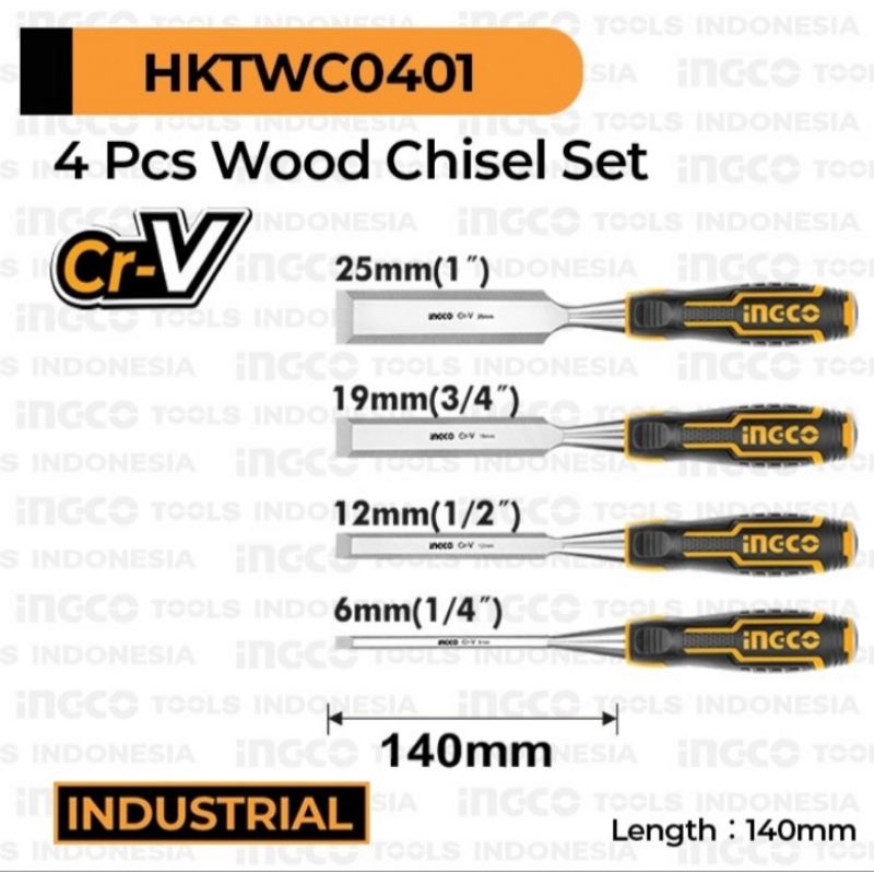 Jual 4pcs wood chisel set 6-25 mm INGCO HKTWC0401 Pahat tatah ukir kayu ...