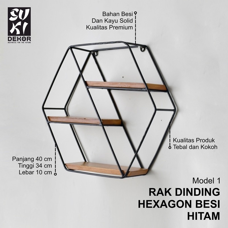 Jual Rak Dinding Hexagonal Hiasan Dinding Besi Rak Hexagonal Dekorasi ...