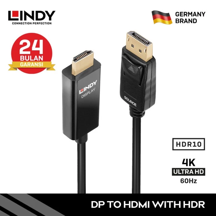 LINDY Kabel Display Port to Hdmi 5M Converter DP to Hdmi Active Adapter Cable Male to Male 4K HDR 40928