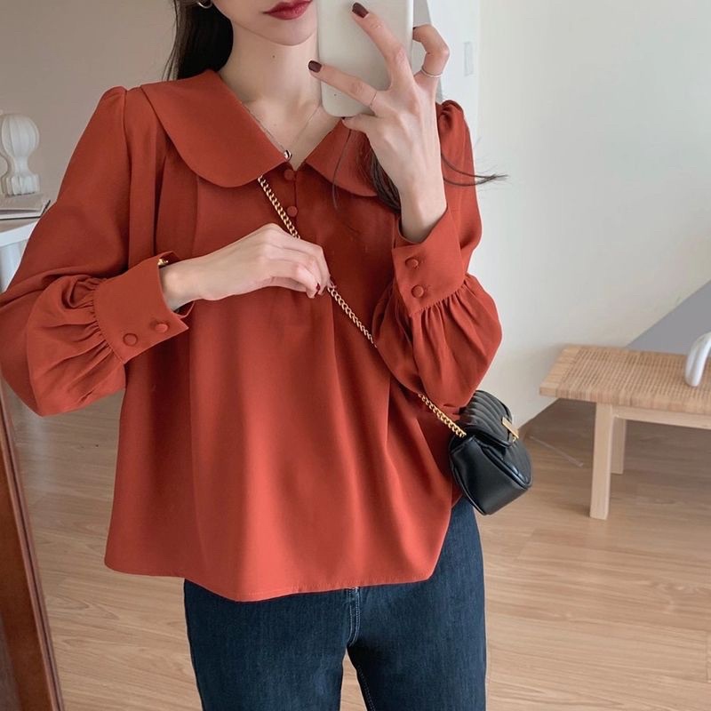 Kemeja Lengan Panjang Avera Black Orange