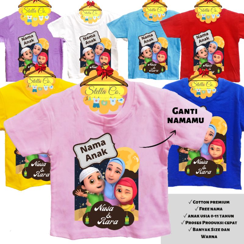 Jual Pakaian Baju Kaos Lebaran Gambar Karakter Nusa dan Rara Free