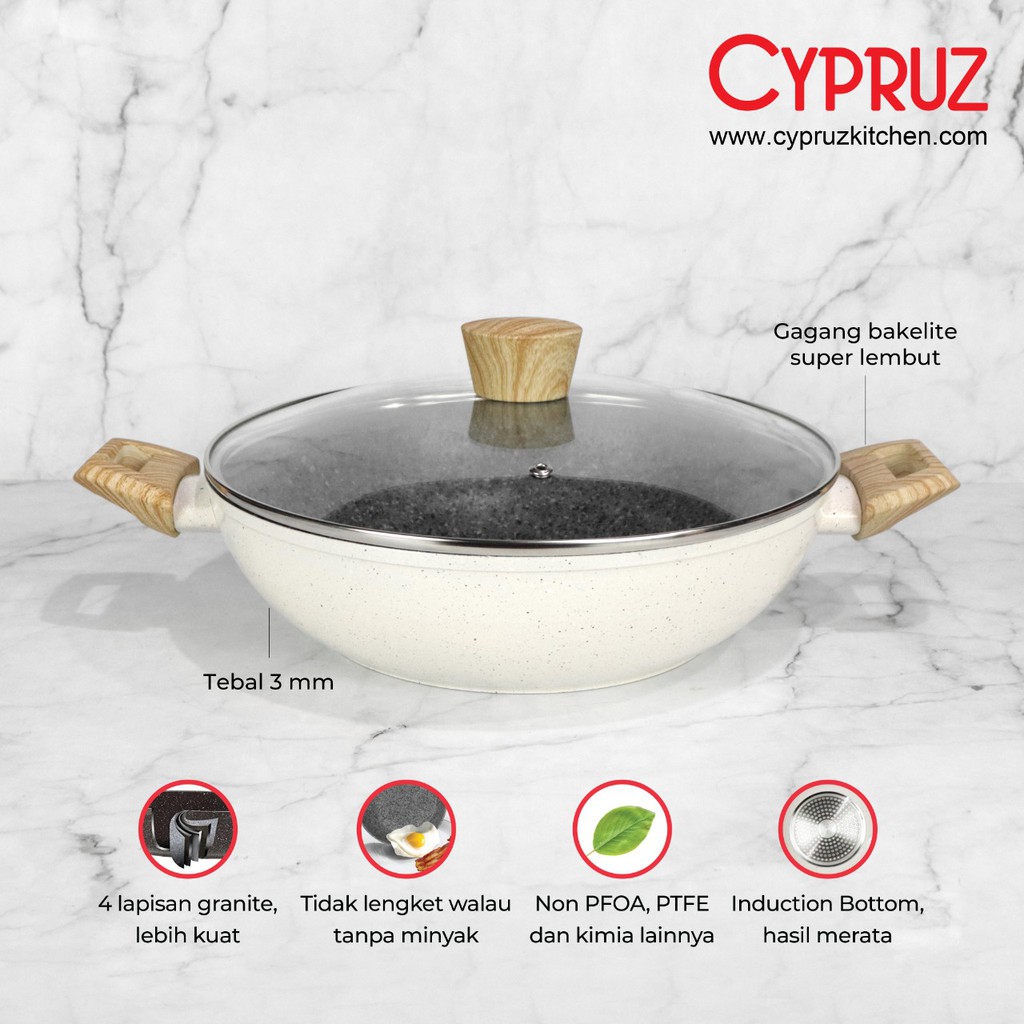 Jual Wok Pan Lid White Granite Cypruz Shopee Indonesia 9535