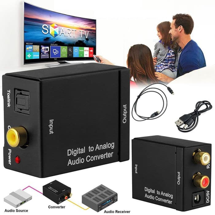 Digital to Analog Audio Converter Toslink Optical Coaxial to RCA untuk LED  TV Bluray Plus Kable