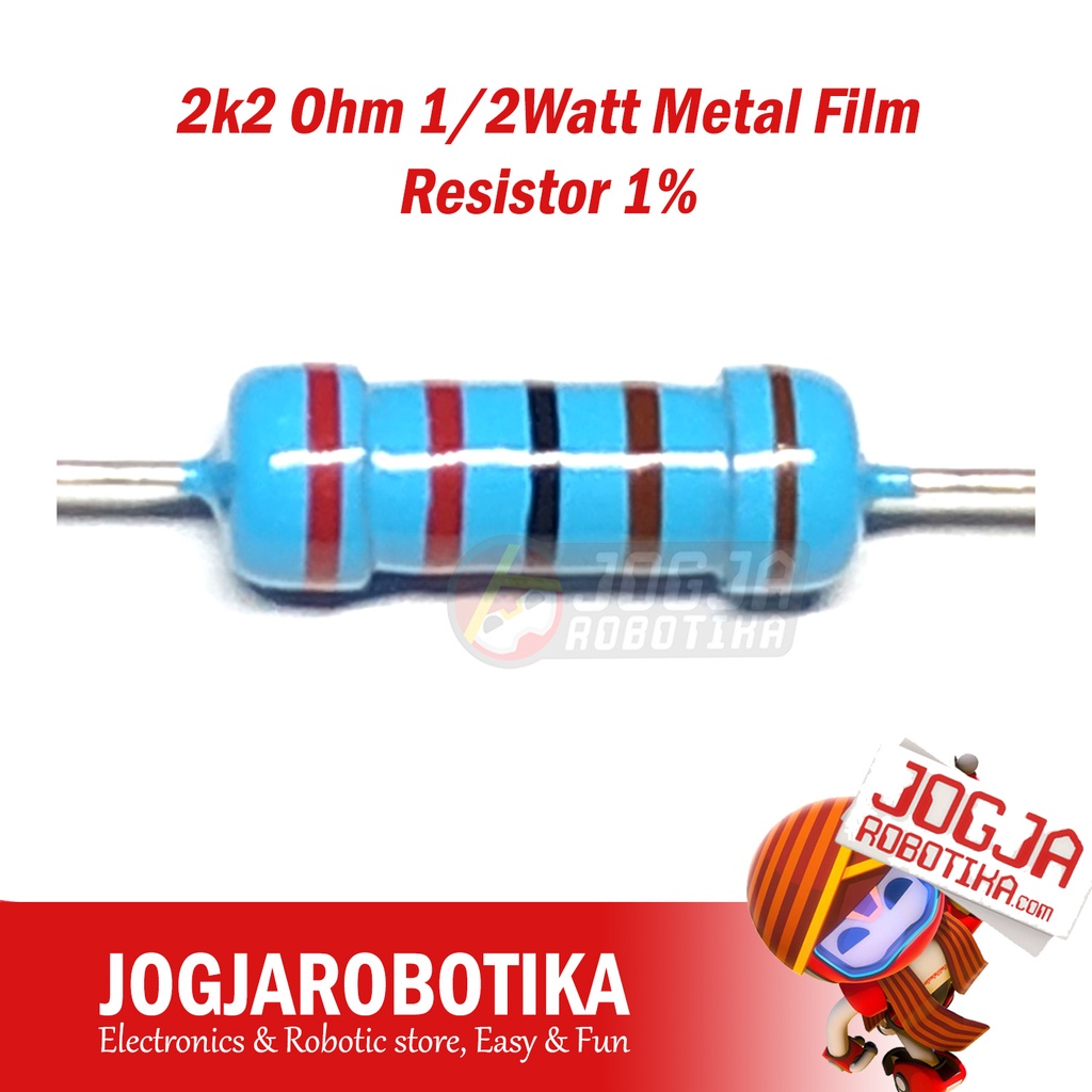 Jual Resistor 2K2 2,2K 2.2K ohm 2K2ohm 1/2 Watt Metal Film Resistor 1%