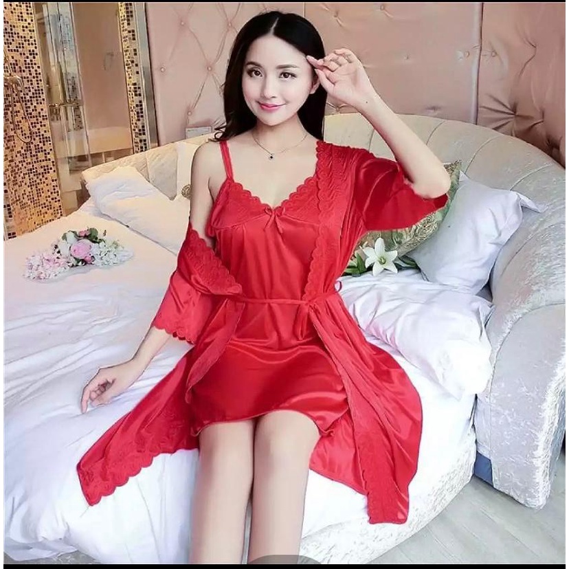 Jual BAJU TIDUR KIMONO LINGGERIE SEXI 2IN1 JUMBO SATIN IMPORT | Shopee ...