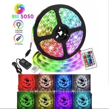 Lampu Led Strip 5050 3528 2835 Rgb Warna Warni Ip44 5M 10M Ac 220V Adaptor Remote (Lampu Tiktok)