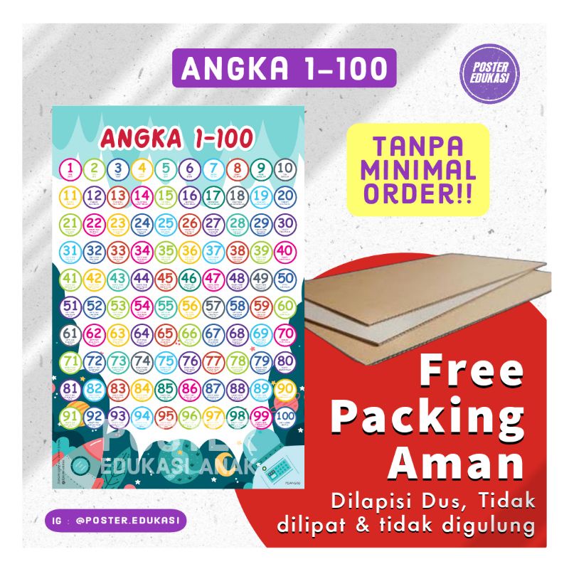 Jual Poster Edukasi Anak "Mengenal Angka 1-100" | Shopee Indonesia