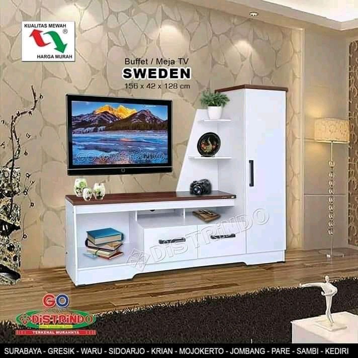 Jual Buffet / Rak TV Minimalis Putih Bahan Tebal Kualitas Export Halus ...