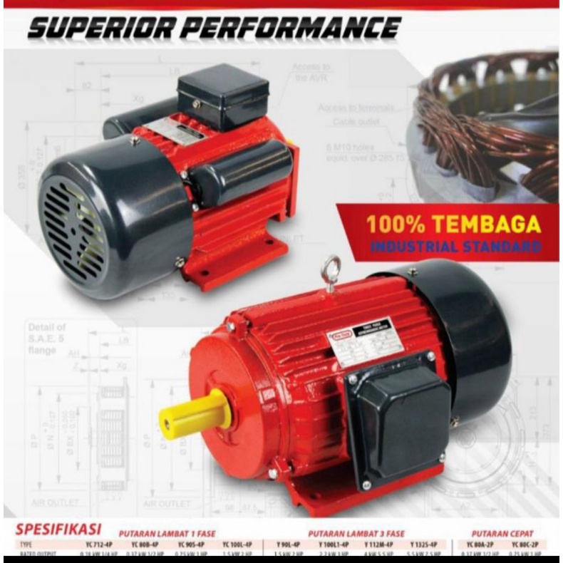 Jual Dinamo Elektro Motor Proquip Yc Hp Pk Phase Rpm Shopee Indonesia