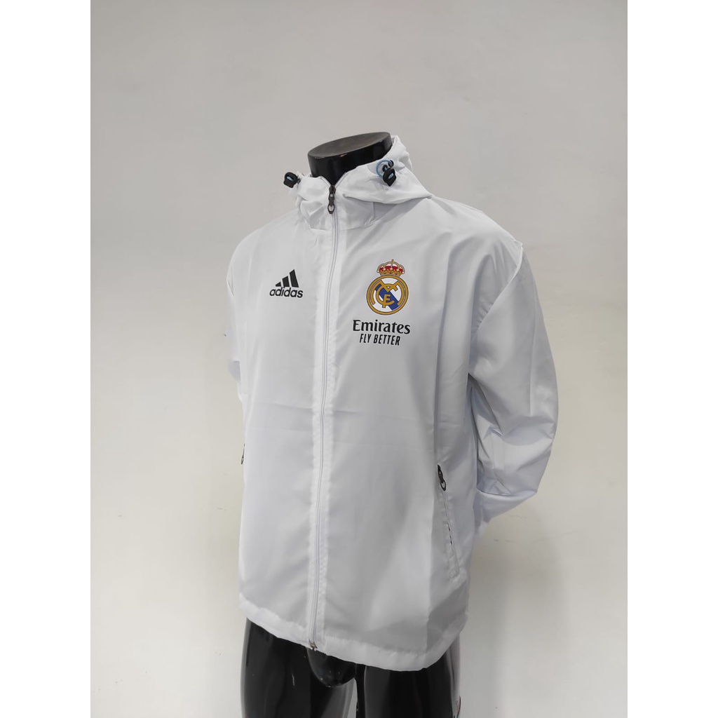 Jual JAKET PARASUT TRAINING REAL MADRID WHITE Shopee Indonesia