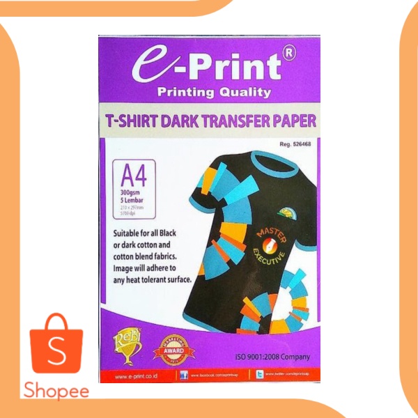 Jual Kertas Transfer Paper EPrint A4 Kaos Hitam Isi 5 Lembar