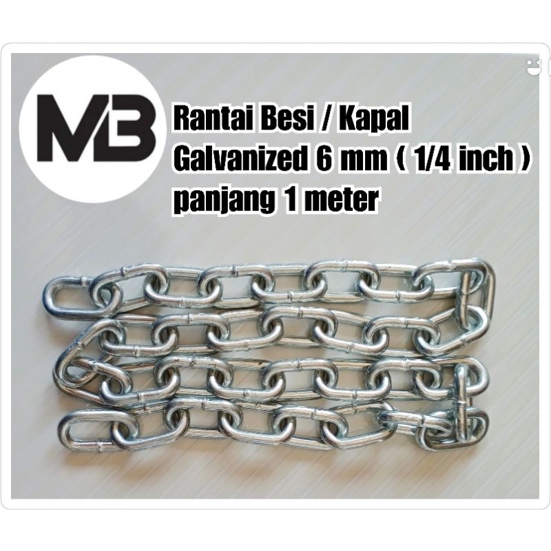 Jual Rantai Besi / Kapal Galvanized 6 mm ( 1/4 inch ) Panjang 1 Meter ...