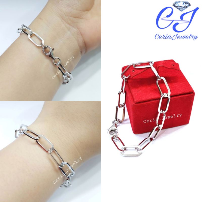 Jual Gelang Perak Asli Silver Wanita 925 Lapis Emas Putih Model Rantai