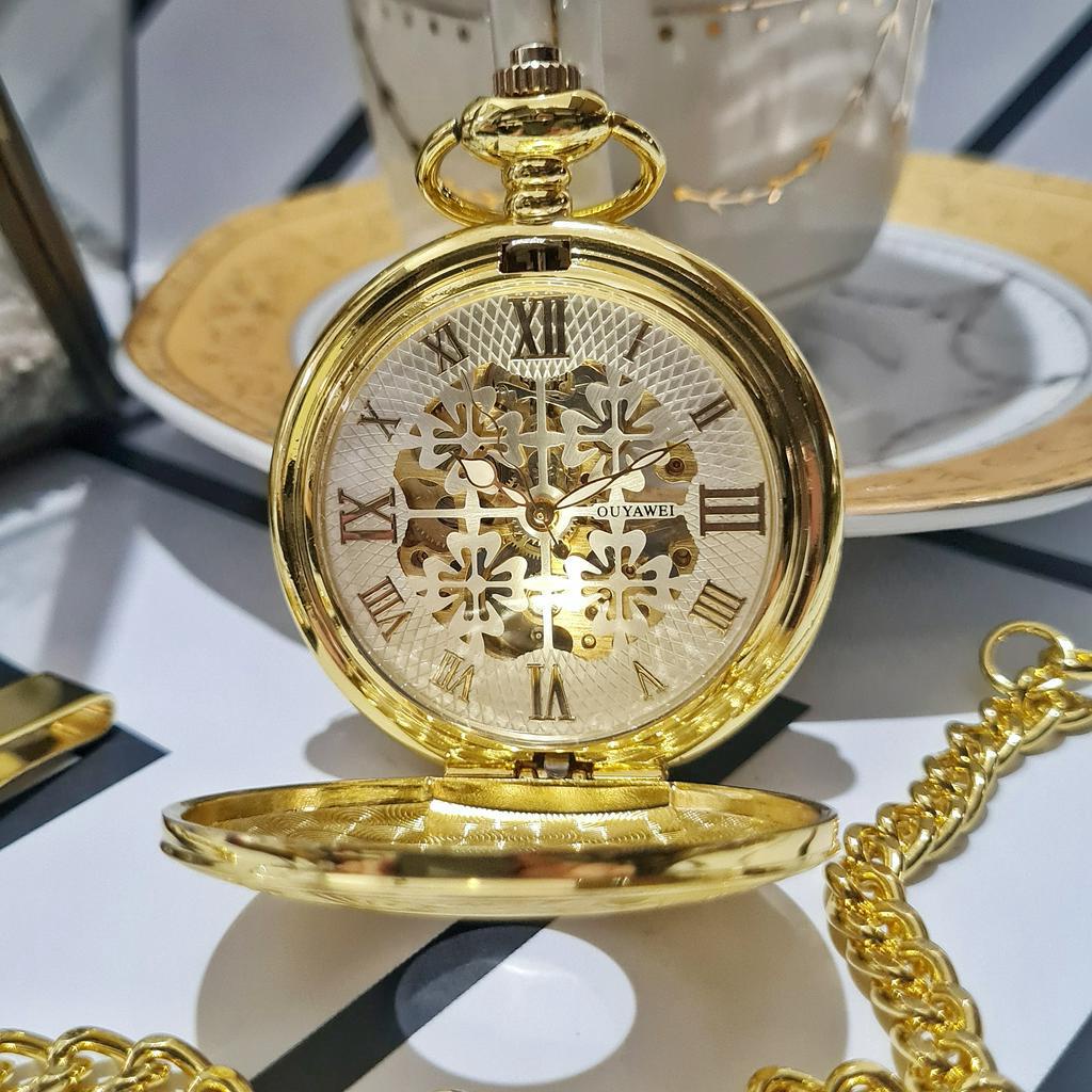 Jual POCKET WATCH Jam Saku Kantong Gold Automatic Otomatis Mechanical Mekanik Skeleton Flambouyant Shopee Indonesia