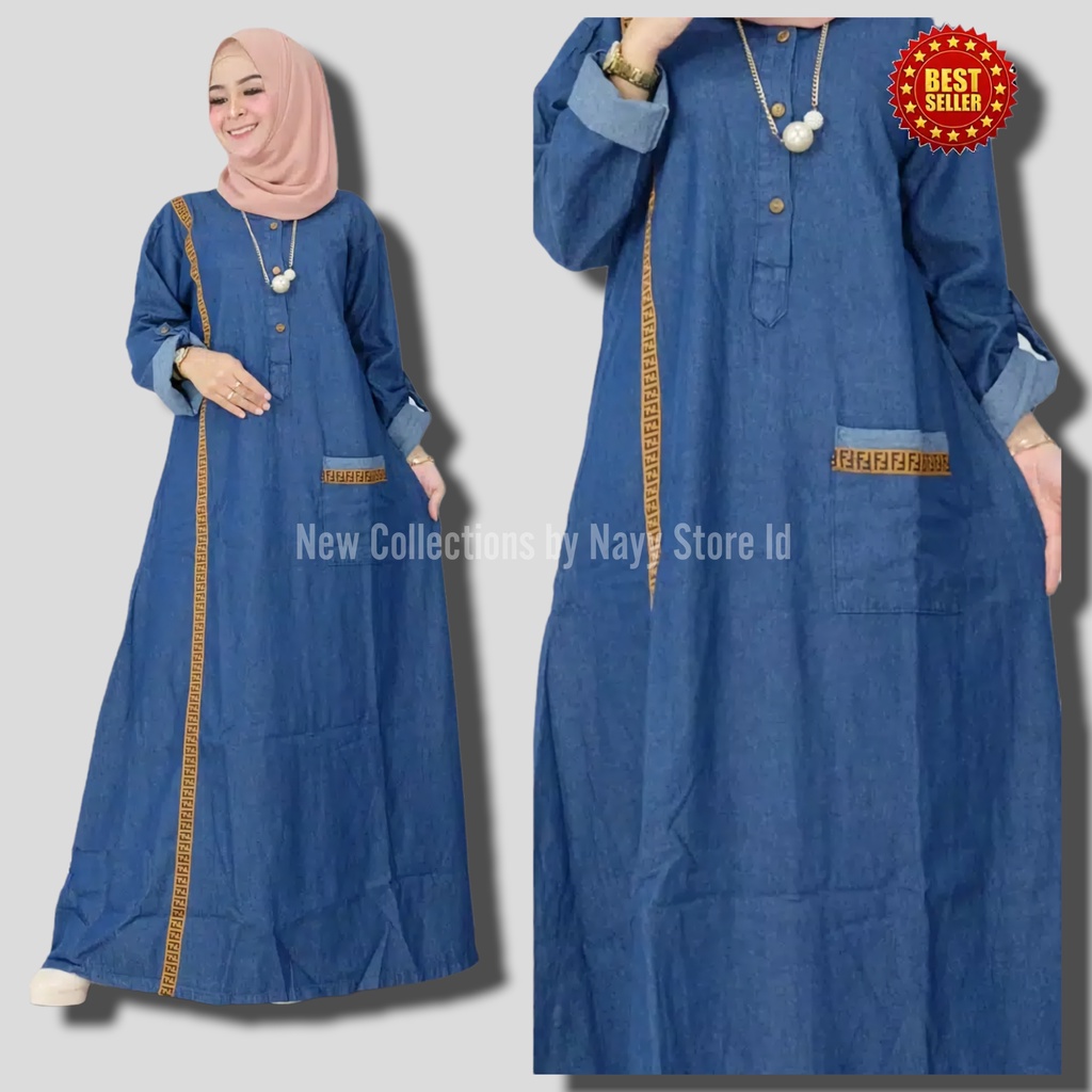 Jual Baju Gamis Dewasa Jeans Denim Kondangan Jumbo Wanita Terbaru 2024 