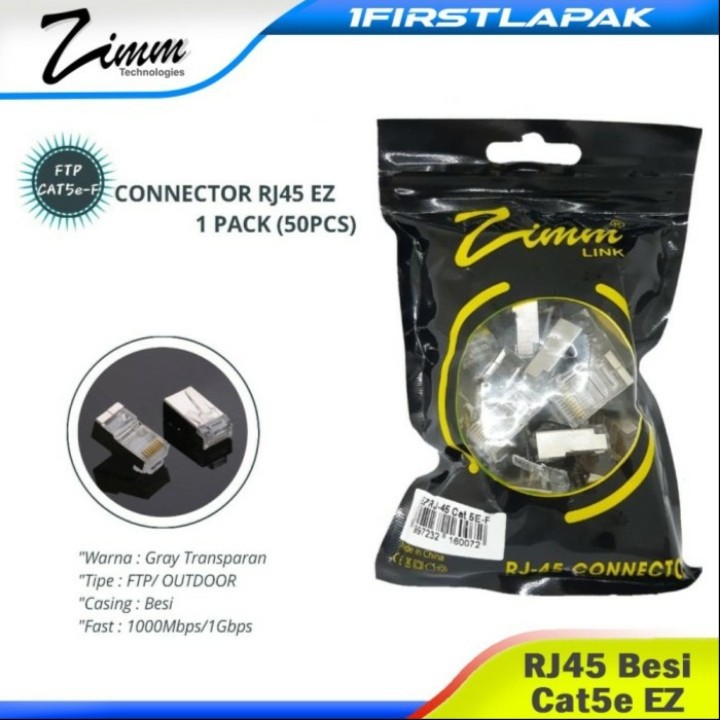 Jual Zimmlink FTP/STP Cat5e RJ45 Besi Anti-Gagal EZ Connector (50 Pcs ...