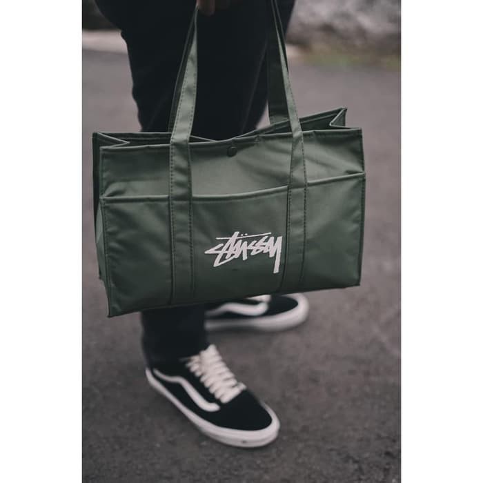 Stussy military discount green tote bag